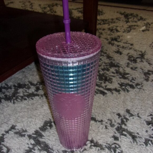 Starbucks  Venti Cup Pink/Blue Iridescent Grid - Picture 1 of 3